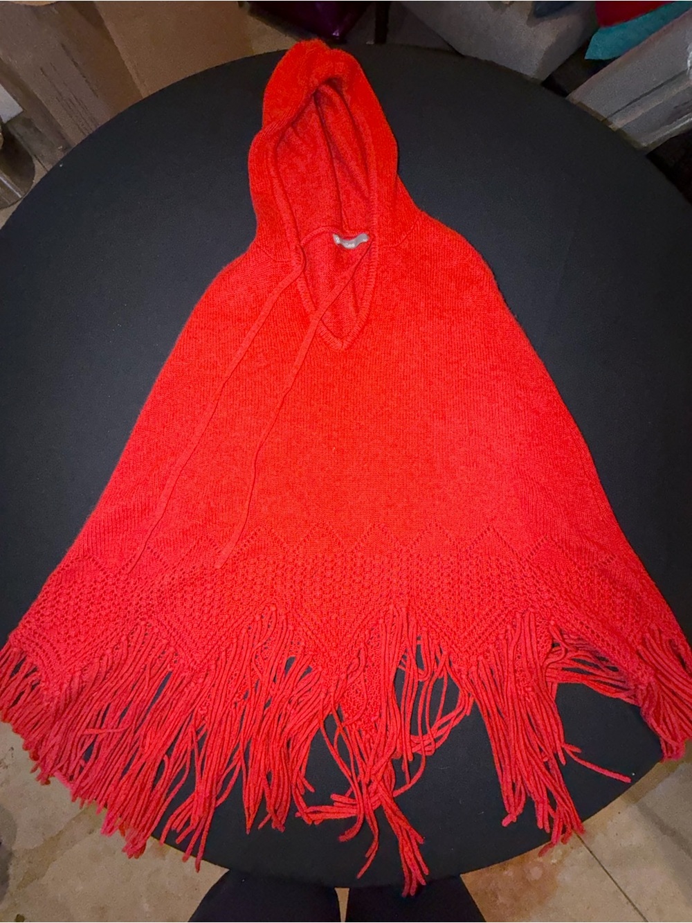 27 Miles Malibu 100% Cashmere Hooded Poncho Cape Red Fringe One Size